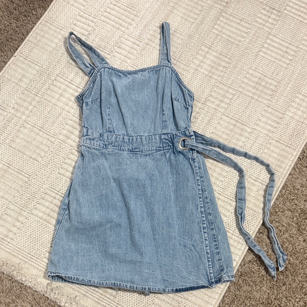 Light Wash Denim Mini Dress with Tie Belt